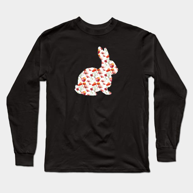 Watercolor Poppy Show Rabbit - NOT FOR RESALE WITHOUT PERMISSION Long Sleeve T-Shirt by l-oh